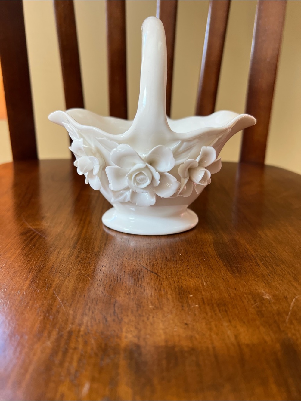 White Floral Ceramic Basket with Handle - Home Accents